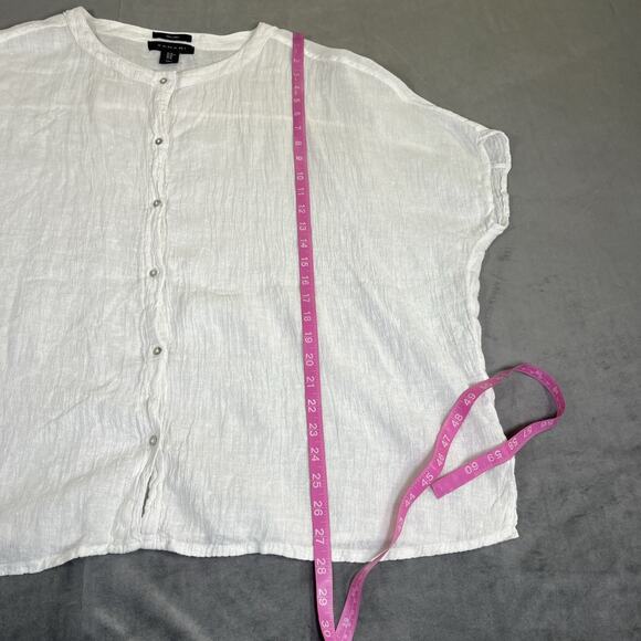 2)Tahari Womens Medium Light Blue & White Linen Button Front Oversized Shirt - Picture 10 of 15